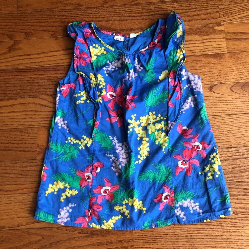 Gap Kids Floral Sleeveless Ruffle Lined Blue Casual Cotton Top Girl’s Size XL